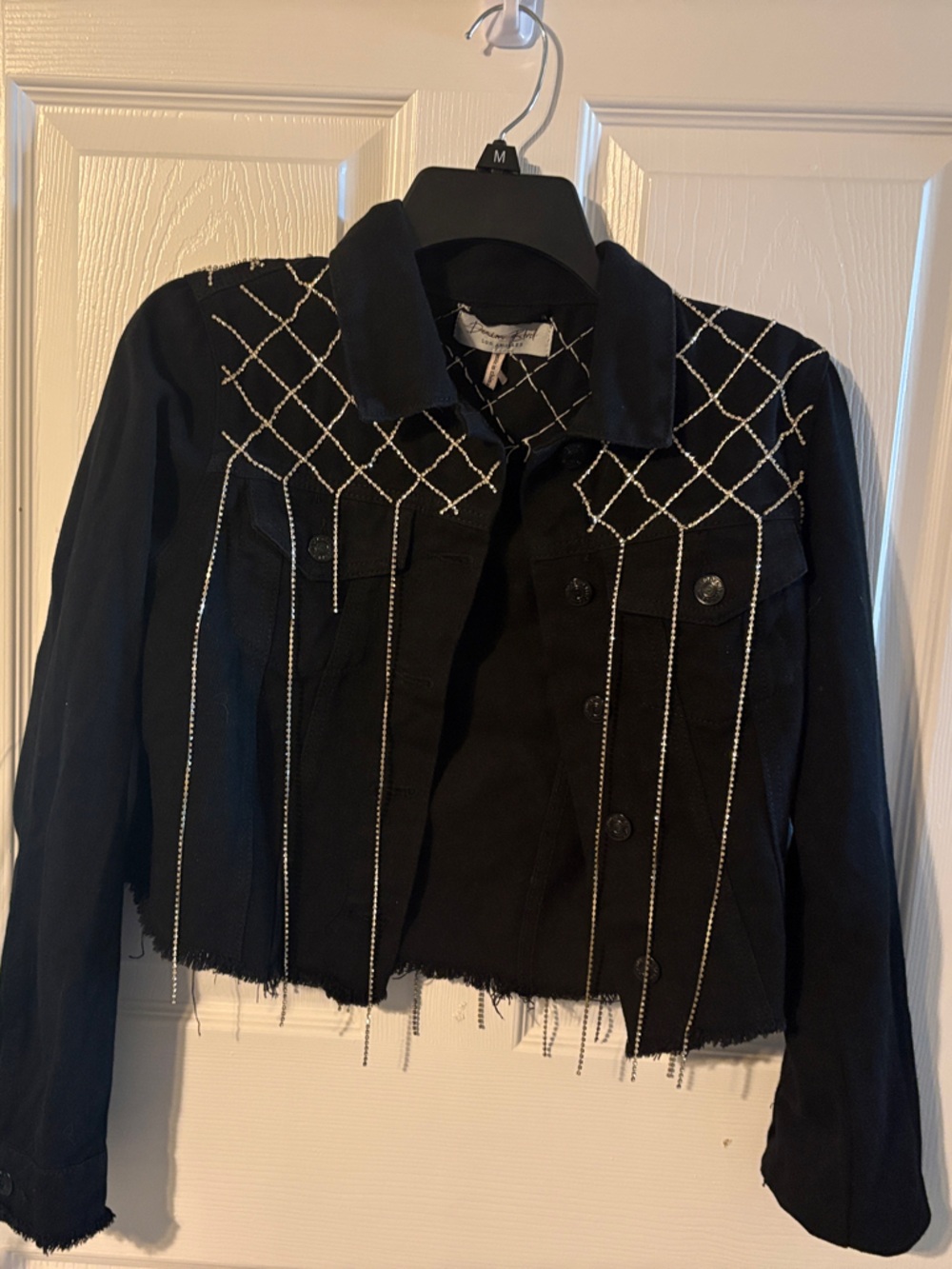 Denim Blvd Black Cropped Blazer with Silver Beaded Grid